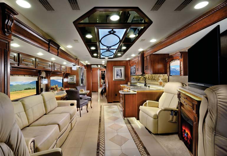 The elegant way to travel is in a top of the line class A motorhome, like this Entegra 45A Cornerstone model. Interior appointments rival luxury penthouses…