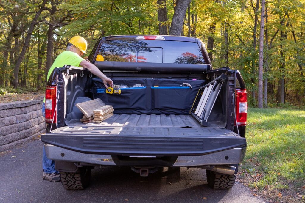 The Tonneau Buddy offers durable storage with 18 pockets, a divider, and grommet rings to secure the case on your truck.