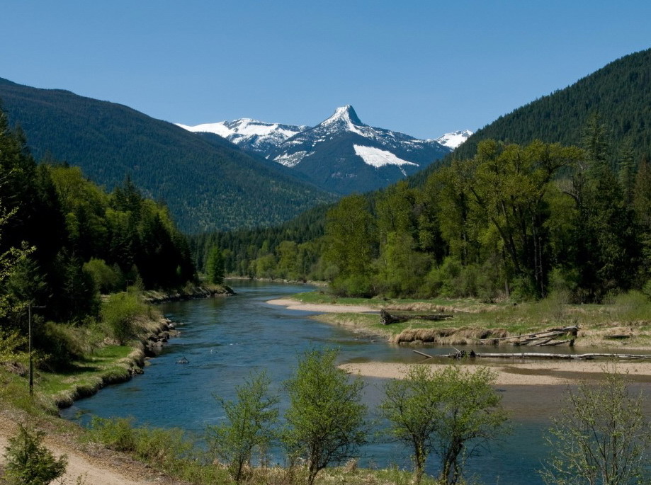 Slocan River. Photo: Province of BC. Mountains, lakes and old-growth forests make up the West Kootenays