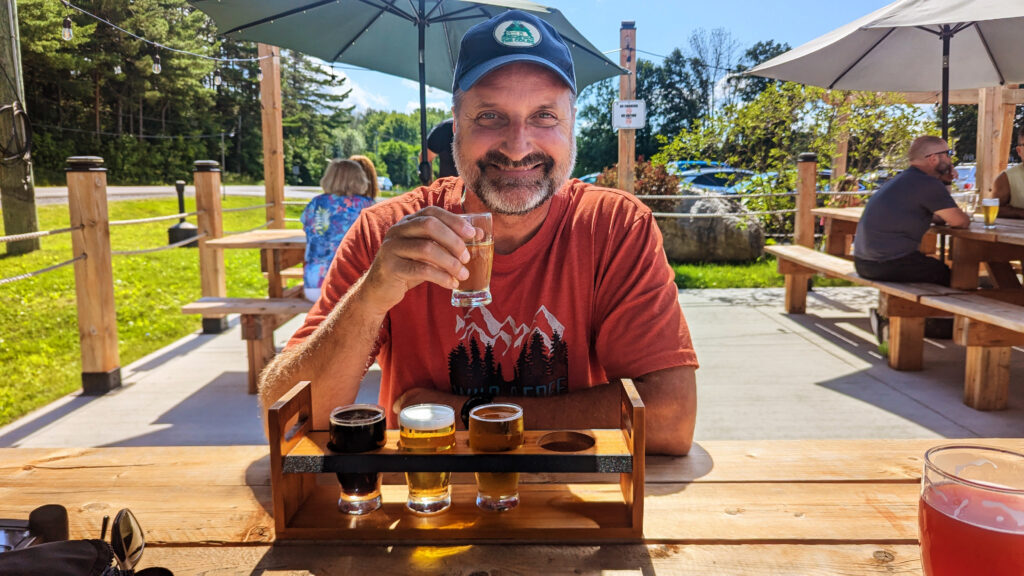 Ben enjoying a flight at the Lost Villages Brewery - photo by Cheryl Coles