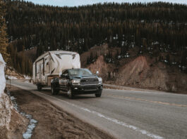 RAM 3500 turbo diesel duallie towing a fifth wheel travel trailer - photo courtesy https://www.ramtruck.ca/en/3500/gallery-page