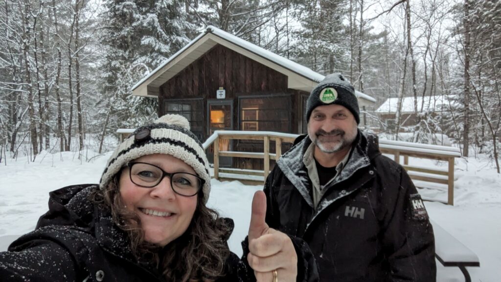 Camping with the Coles - Arrowhead Park, Huntsville Ontario - Cheryl and Ben at the Cabin - photo by Cheryl Coles