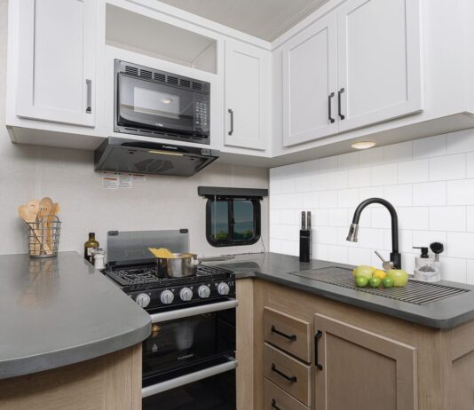 Revive backsplash in Subway White will rejuvenate your RV galley