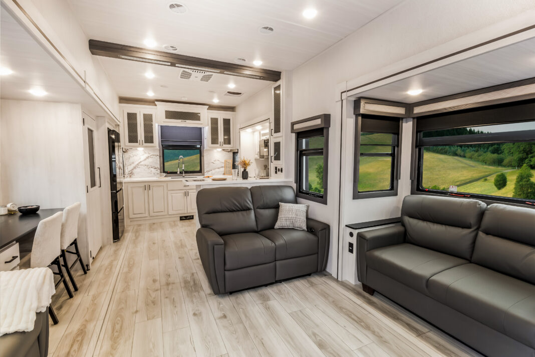 East to West RV Ahara 395 fifth wheel trailer - interior view.