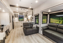 East to West RV Ahara 395 fifth wheel trailer - interior view.