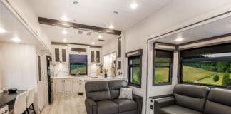 East to West RV Ahara 395 fifth wheel trailer - interior view.