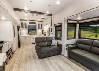 East to West RV Ahara 395 fifth wheel trailer - interior view.